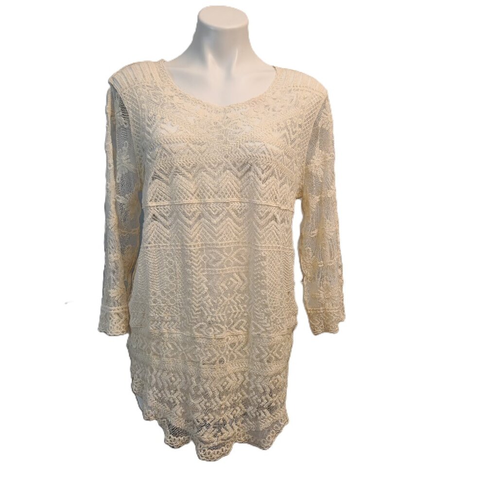 ❤️ 4/$20 Cato lace top Women's large Ivory Boho chic flirty wedding  New w/ Flaw